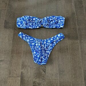 Kulani Kinis Surfside Strapless Bandeau Bikini Vacation Beach Blue White S